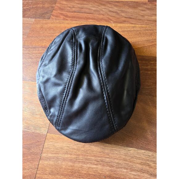 Leather 3 Panel Flat Cap Elastic Band Biker Golf One Size - Picture 1 of 3